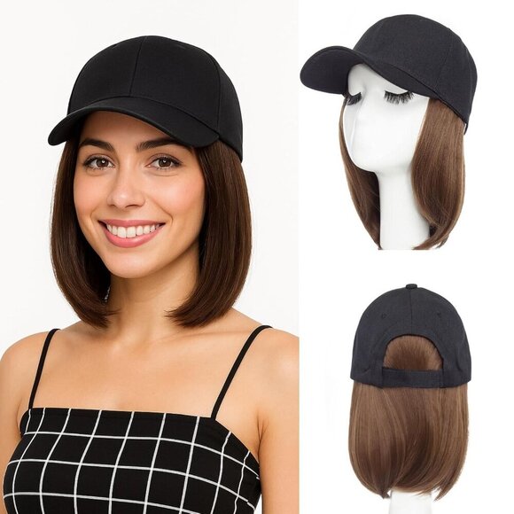 Hat Wig Women Baseball Cap Hair Extension Synthetic Short Straight 6\